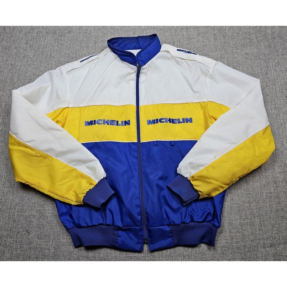 Vintage Michelin Swingster Jacket Mens Large Blue Racing Windbreaker USA 80s